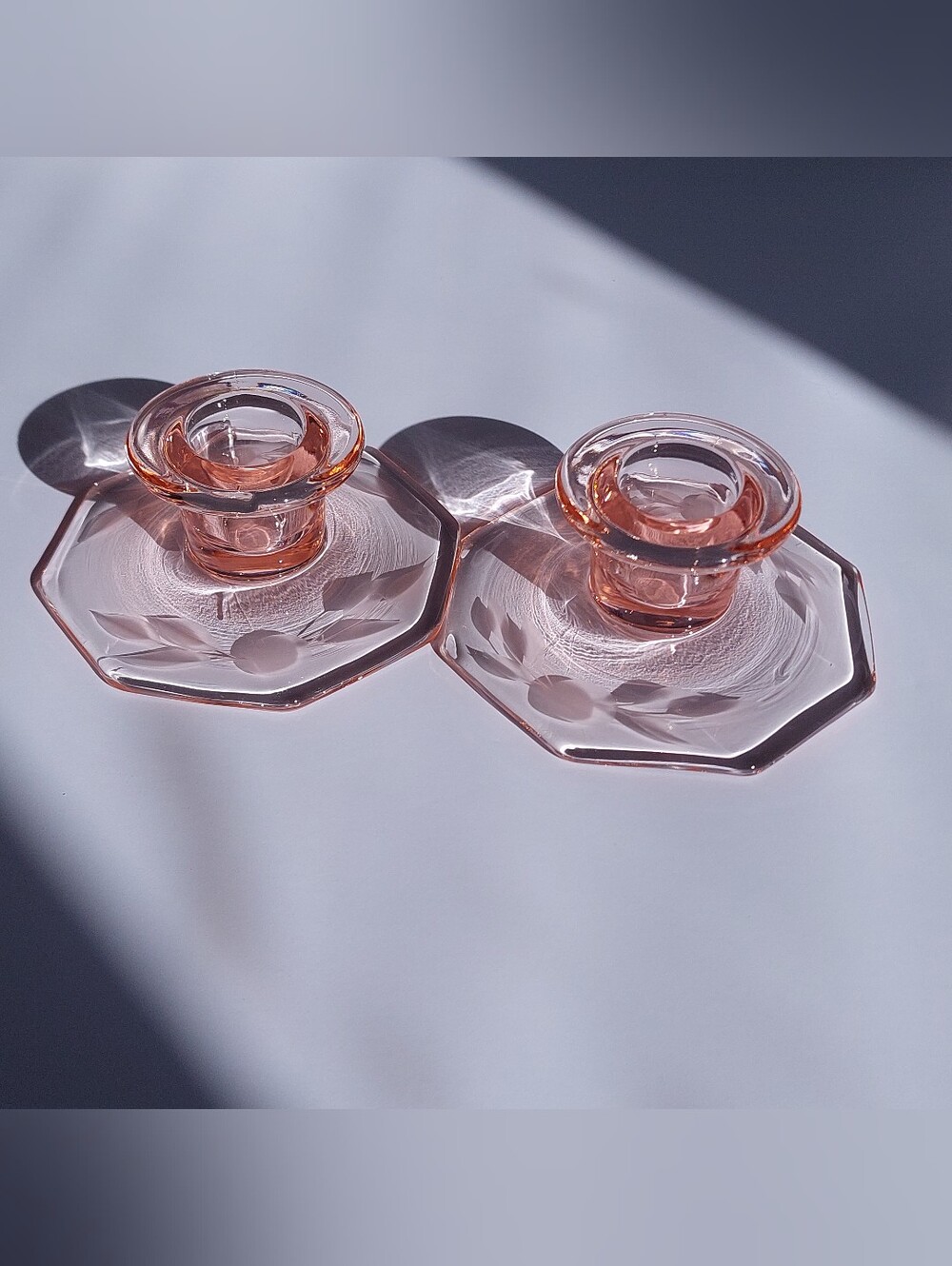 Vintage Pink Depression Glass Candle Holders Pair